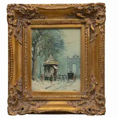 F. Valleri, Paisaje con nieve, Óleo sobre madera