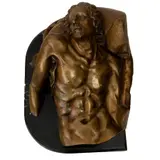 Cristo Yacente, FRANCIA, PRIMERA MITAD DEL SIGLO XX, Bronce, patinado en color marrón; base de mármol negro