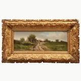 Anónimo, Paisaje con mujer caminando, Óleo sobre tela