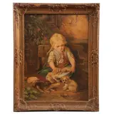 Niños con perro by Autor No Identificado, Óleo sobre tela, offered Jan 2024
