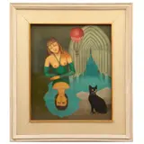 Leopoldo Estrada, Sin título (mujer y gato), 1974, Óleo sobre tela