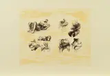 Henry Moore, Eight sculptural ideas, girl writing, 1973, Farblithografie auf chamoisfarbenem Japan