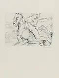 Oskar Kokoschka, Penthesilea auf dem Schlachtfeld vor Troja, 1969, Kaltnadelradierung auf Bütten