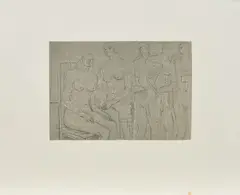 Group of figures by Henry Moore, 1974, Farblithografie auf BFK RIVES (Wasserzeichen), sold Feb 2019