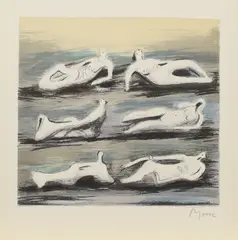 Six reclining figures with blue backround by Henry Moore, 1980, Farblithografie auf Papier, sold Mar 2018