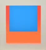Rupprecht Geiger, leuchtblau auf leuchtrot - orange, 1967, Farbserigrafie auf Karton