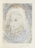 Portrait de Marguerite by Salvador Dalí, Radierung, blau aquarelliert mit Goldauflage auf Japon nacré mit dem Prägestempel "Dali", sold Jan 2019