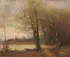 Misty Autumn Landscape by American School, Oil on board, offered Apr 2014