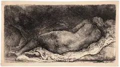 Rembrandt Harmensz van Rijn, Nude Lying Down (B., Holl. 205; H. 299; New Holl. 308), 1658, Etching and drypoint, on laid paper, with small margins