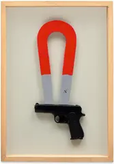 Man Ray, Compass, 1976, Multiple comprising wood painted in colours and plastic handgun replica, mounted (as issued)