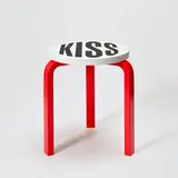 Barbara Kruger, Untitled (Kiss), 2019, Artek Stool 60 in birch, birch plywood and laminate, designed by Alvar Aalto, in black, white and red, contained within the original card box