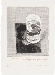 Postcard of Richard Wagner with a Glass of Water, from Eighteen Small Prints (S.A.C. 154) by David Hockney, 1973, Etching in colours, on English handmade paper, with full margins, sold Sep 2025