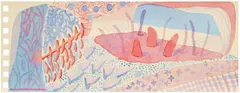 Composition Red & Blue by David Hockney, 2005, Offset lithograph in colours, on wove paper, the full sheet, with the accompanying blue paper portfolio with the artist', sold Sep 2025