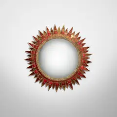 'Soleil à Pointes' mirror, model no. 3 by Line Vautrin, circa 1960, Talosel resin, coloured mirrored glass, convex mirrored glass, sold Apr 2025