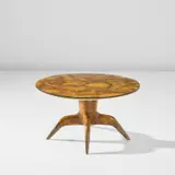Gio Ponti, Low table, from Casa Lucano, Milan, circa 1951, Burr walnut-veneered wood, painted wood, glass, brass