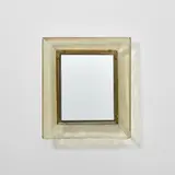 Mirror, model no. 30 by Carlo Scarpa, circa 1937, Pagliesco glass, mirrored glass, brass, sold Apr 2025