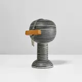 Ettore Sottsass, Early and rare lidded jar, 1959, Earthenware, matte glaze with sgraffito , maple, fabric cord