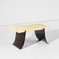 Coffee table by Guglielmo Ulrich, late 1930s, Macassar ebony-veneered wood, Macassar ebony, parchment-covered wood, sold Apr 2025