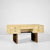 Guglielmo Ulrich, Desk, late 1930s, Parchment-covered wood, palm wood-veneered wood, palm wood, ebonised wood, ebonised veneered wood, horn