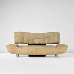 Guglielmo Ulrich, Sofa, late 1930s, Suede, palm wood, palm wood-veneered wood