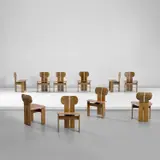 Afra & Tobia Scarpa, Set of ten 'Africa' chairs, from the 'Artona' series, circa 1975, Walnut, walnut-veneered wood, leather, brass