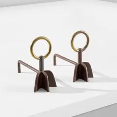 Mario Gottardi, Pair of andirons, circa 1941, Iron, brass