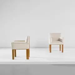 Carlo Scarpa, Two rare armchairs, 1935-1937, Cherry, cherry-veneered wood, fabric