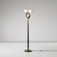 Rare floor lamp by Max Ingrand, circa 1959, Glass, brass, dyed wood, sold Apr 2025