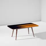 Coffee table by Osvaldo Borsani and Lucio Fontana, circa 1952, Reverse-painted glass, walnut, sapele mahogany, sold Apr 2025