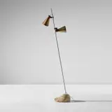 Luigi Caccia Dominioni, 'Sasso' adjustable floor lamp, circa 1948, Anodised aluminium, chrome-plated steel, brass, river stone