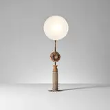 Rare table lamp by Line Vautrin, circa 1965, Talosel resin, coloured glass, brass, fabric shade, sold Apr 2025