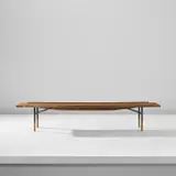 Finn Juhl, Bench, model no. BO 101, circa 1952, Teak-veneered wood, teak, patinated steel, brass