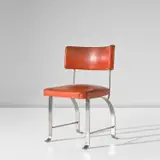 Kaj Gottlob, Rare side chair, designed for the Lolland Falsters Industri & Landbrugsbank, Nykøbing Falster, circa 1935, Nickel-plated steel, leather