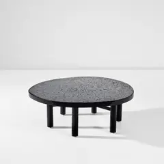 Ado Chale, Low table, circa 1978, Hematite, resin, painted metal, metal wheels