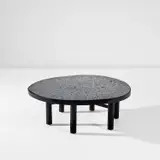 Ado Chale, Low table, circa 1978, Hematite, resin, painted metal, metal wheels