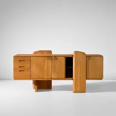 Pierre Chapo, Sideboard, model no. R28, designed 1985, produced 1986, Elm, coloured glass, brass