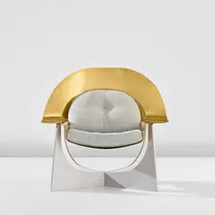 Philippe Hiquily, 'Coque' armchair, designed 1975, produced circa 2004, Brass, stainless steel, fabric