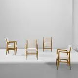 Gio Ponti, Set of four armchairs, model no. 110, from the 'Modern by Singer' series, circa 1953, Walnut, fabric, brass
