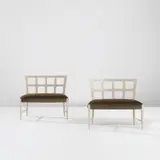 Paolo Buffa, Pair of benches, circa 1945, Painted wood, fabric