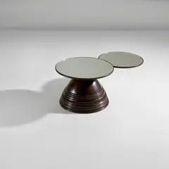 Pietro Chiesa, Unique rotating low table, circa 1936, Stained walnut, stained walnut-veneered wood, painted wood, mirrored glass, brass