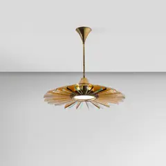 Max Ingrand, Rare ceiling light, circa 1955, Glass, coloured glass, brass