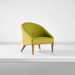Jean Royere, 'Baquet' armchair, circa 1955, Oak, oak-veneered wood, fabric
