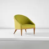 Jean Royere, 'Baquet' armchair, circa 1955, Oak, oak-veneered wood, fabric