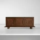 Jean Royere, Sideboard, circa 1955, Stained oak-veneered wood, stained oak, glass, cane