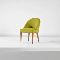 Jean Royere, Side chair, circa 1955, Oak, oak-veneered wood, fabric