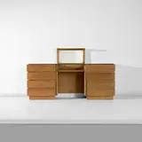Jean Royere, Dressing table, circa 1955, Oak-veneered wood, oak, glass, mirrored glass, brass