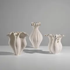 Astrid Dahl, 'Campanula alliarifolia', 'Cotula turbinata' and 'Aponogeton distachyos' vessels, 2005, 2006 and 2006, Earthenware
