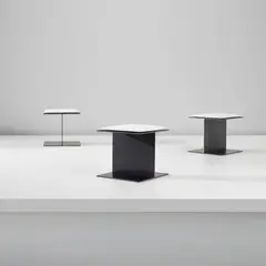 Bernar Venet, Set of three stools, 1993, Patinated torch-cut and waxed steel, fabric