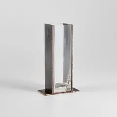Bernar Venet, Vase, 2003, Patinated torch-cut and waxed steel, glass