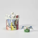 Gio Ponti, Lidded tobacco jar, model no. 5776 and match holder or jar, model no. 6090, 1928, Painted and glazed porcelain